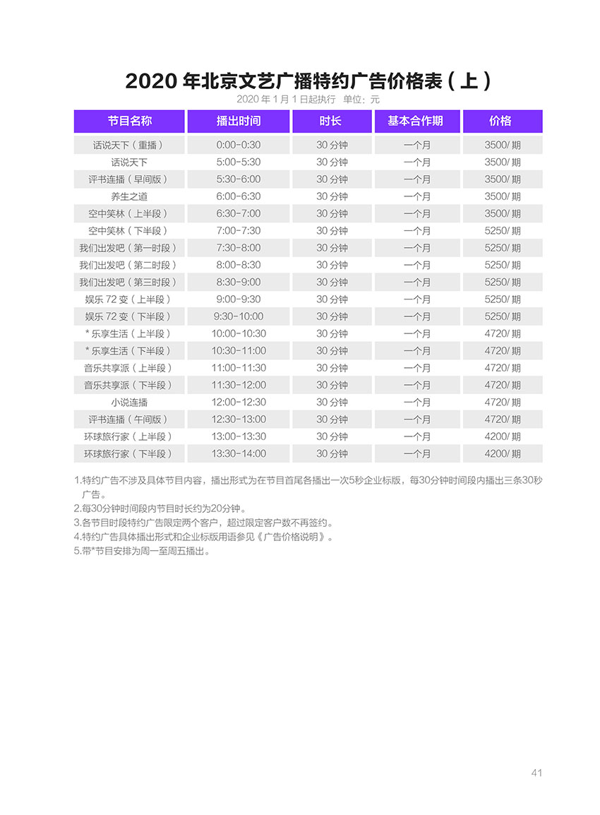 北京文艺广播2020年广告价格表