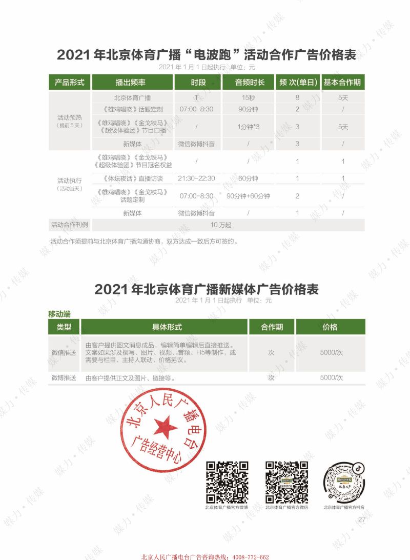 2021年北京体育广播FM102.5广告价格