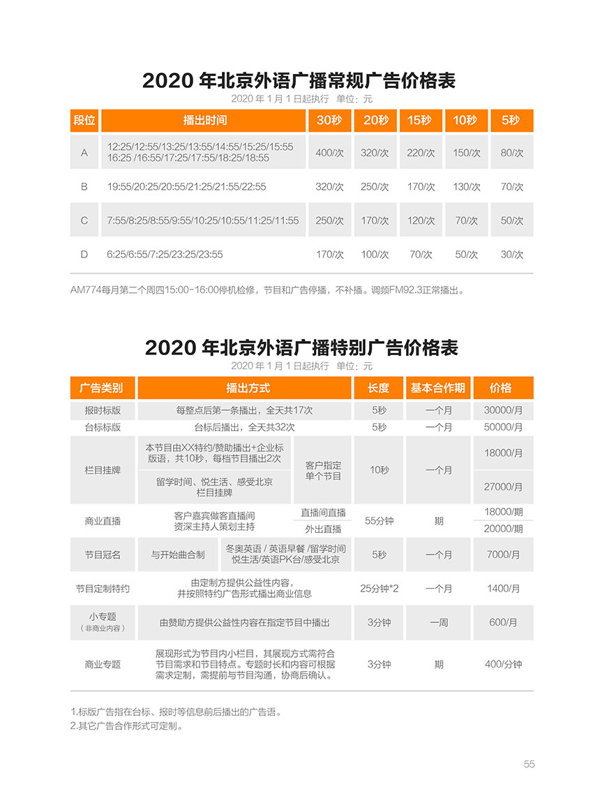 北京外语广播2020年广告价格表