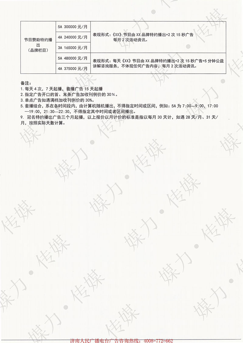 2021年济南人民广播电台新闻广播（FM106.6）广告刊例