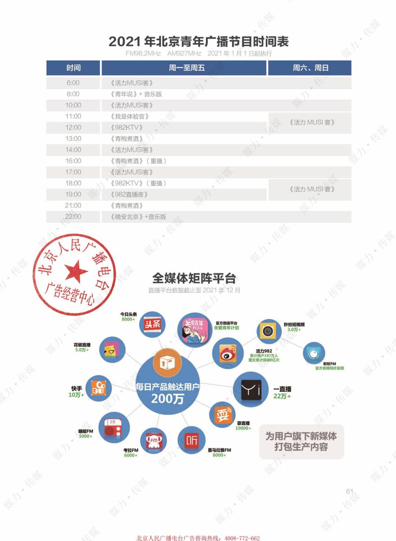 2021年北京青年广播FM98.2广告价格