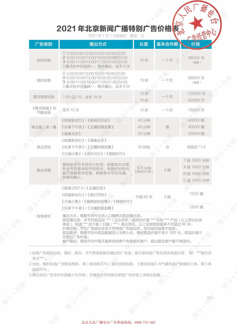 2021年北京新闻广播FM100.6广告价格