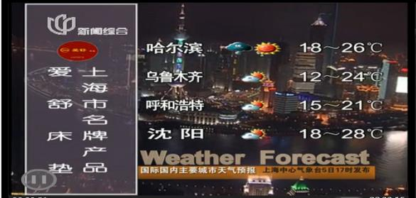上海新闻综合频道《天气预报》广告投放效果