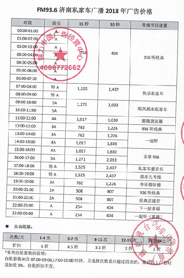 FM93.6济南私家车广播2018年广告价目表