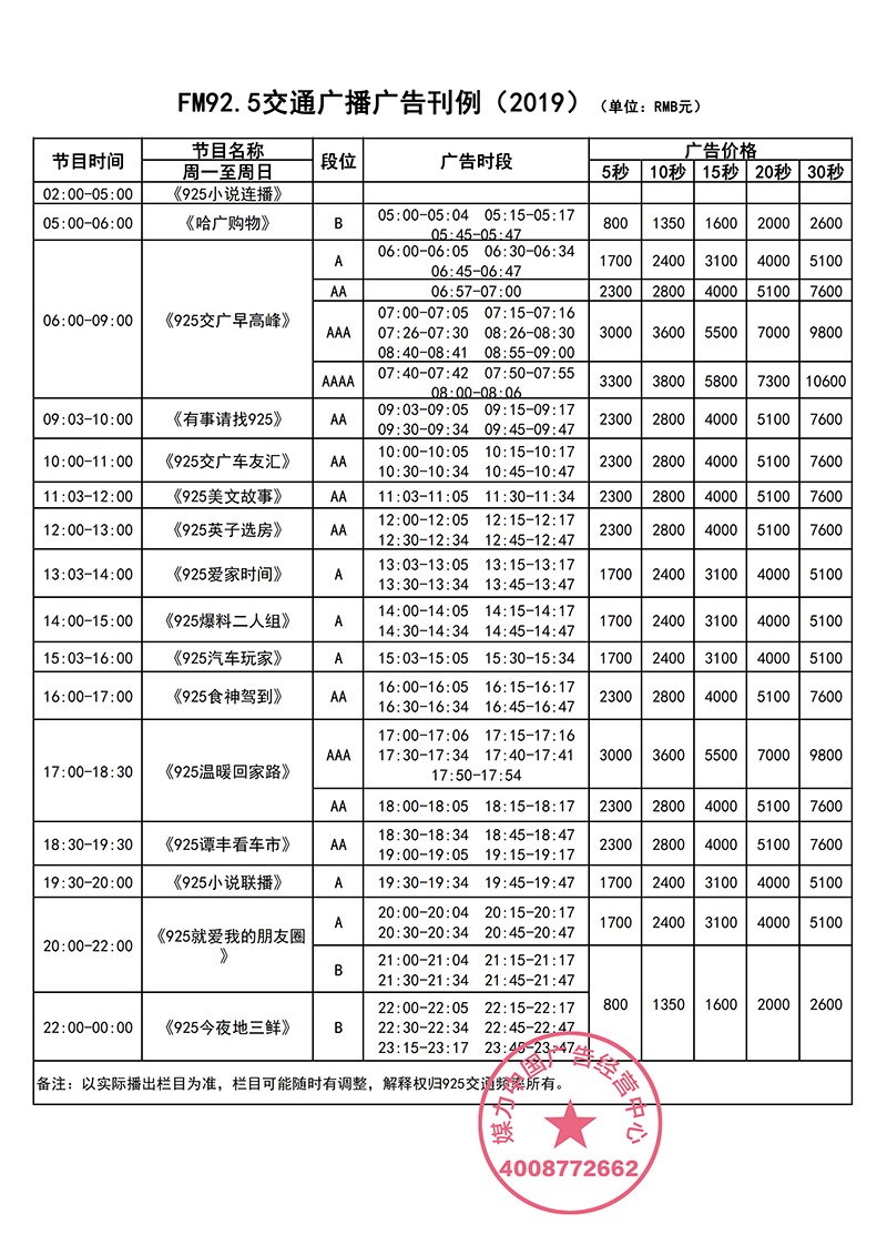 FM92.5哈尔滨交通广播2019年广告价格